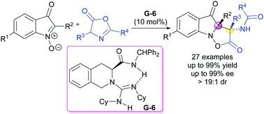 Graphical abstract: Catalytic asymmetric formal [3+2] cycloaddition of isatogens with azlactones to construct indolin-3-one derivatives
