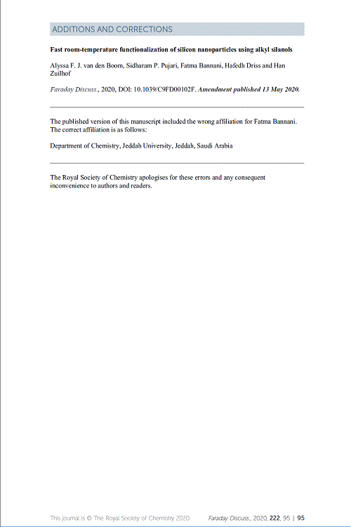 Correction: Fast room-temperature functionalization of silicon nanoparticles using alkyl silanols