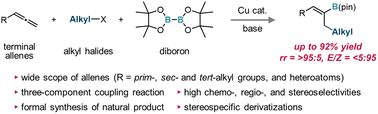 Graphical abstract: Synthesis of (Z)-alkenyl boronates via a copper(i)-catalyzed linear-selective alkylboration of terminal allenes