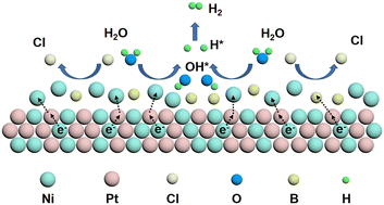 Graphical abstract: Direct synthesis of PtNi coated with Ni3B for efficient electrochemical hydrogen evolution from seawater