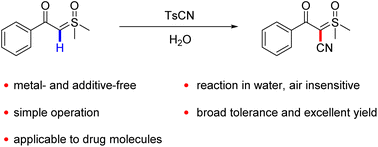 Graphical abstract: Synthesis of α-cyanato-α′-carbonyl sulfoxonium ylides in water