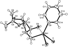 Graphical abstract: Hydroxy group interactions in stannylated carbohydrates. Structures and thermal stabilities of 5-deoxy-5-C-(Ph3Sn)-1,2-O-isopropylidene-α-D-xylofuranose, 5-deoxy-5-C-(IPh2Sn)-1,2-O-isopropylidene-α-D- and -L-xylofuranose, and 5-deoxy-5-C-(I2PhSn)-1,2-O-isopropylidene-α-D- and -L-xylofuranose