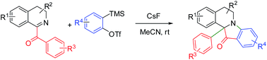 Graphical abstract: Synthesis of novel fluorescent 12a-aryl substituted indoxylisoquinolines via aryne-induced domino process