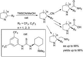 Graphical abstract: Enantioselective synthesis of α-perfluoroalkylated prolines, their 6,7-membered homologues and derivatives