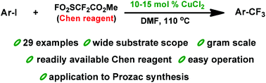 Graphical abstract: Copper(ii)-catalyzed trifluoromethylation of iodoarenes using Chen's reagent