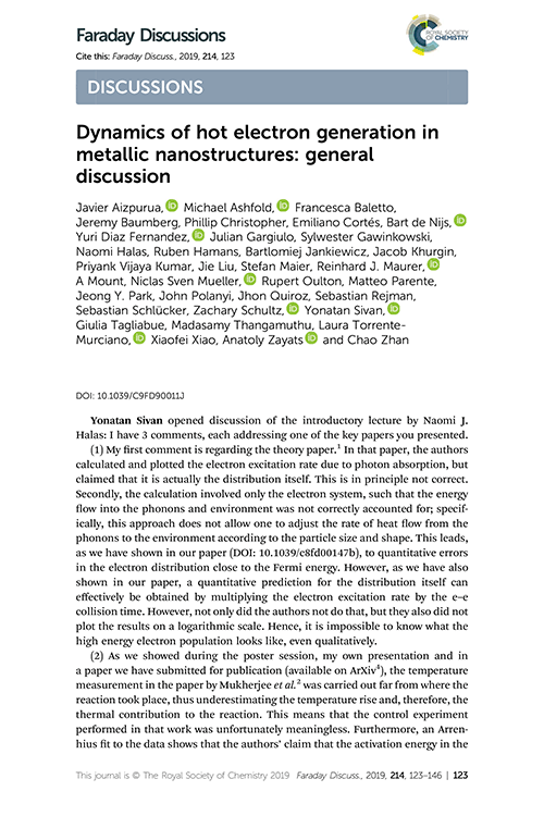 Dynamics of hot electron generation in metallic nanostructures: general discussion