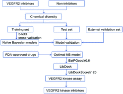 Graphical abstract: Discovery of VEGFR2 inhibitors by integrating naïve Bayesian classification, molecular docking and drug screening approaches