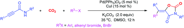 Graphical abstract: Palladium/copper-catalyzed multicomponent reactions of propargylic amides, halohydrocarbons and CO2 toward functionalized oxazolidine-2,4-diones