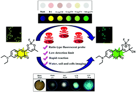 Graphical abstract: Boron fluoride regulated “naked eye” and ratiometric fluorescent detection of CN− as a test strip and its bioimaging