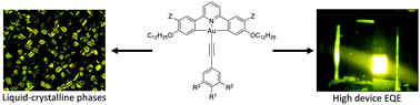 Graphical abstract: Synthesis, mesomorphism, photophysics and device performance of liquid-crystalline pincer complexes of gold(iii)