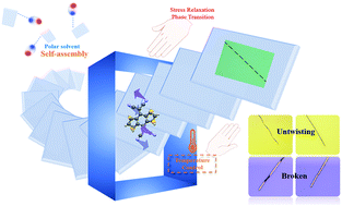 Graphical abstract: Helical mesoscopic crystals based on an achiral charge-transfer complex with controllable untwisting/breaking