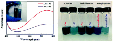 Graphical abstract: A sensitive colorimetric chiral recognition for thiol-containing amino acids based on NIR plasmonic MoO3−x nanoparticles