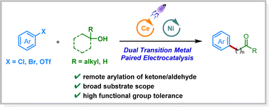 Graphical abstract: Dual transition metal electrocatalysis enables selective C(sp3)–C(sp3) bond cleavage and arylation of cyclic alcohols