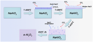 Graphical abstract: Low-temperature synthesis of α-Al2O3via endotaxial transformation from sodium meta-aluminate