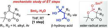 Graphical abstract: Mechanistic investigation of the selective reduction of Meldrum's acids to β-hydroxy acids using SmI2 and H2O