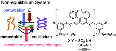 Graphical abstract: Molecular switching involving metastable states: molecular thermal hysteresis and sensing of environmental changes by chiral helicene oligomeric foldamers