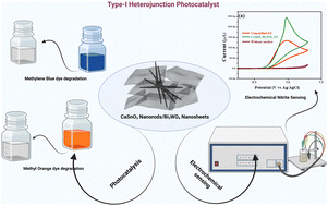 Graphical abstract: CaSnO3 nanorod-decorated Bi2WO6 nanosheets as a stable heterojunction photocatalyst for improved photocatalysis and nitrite sensing