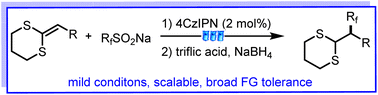 Graphical abstract: Photoinduced regioselective trifluoroalkylation of ketene dithioacetals with CF3SO2Na