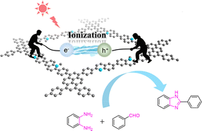 Graphical abstract: Ionization-triggered low exciton binding energy in covalent organic frameworks for efficient photocatalytic synthesis of benzimidazole
