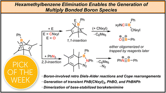 Graphical abstract: Hexamethylbenzene elimination enables the generation of transient, sterically unhindered multiply bonded boron species