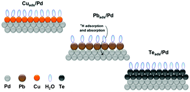 Graphical abstract: In depth analysis of complex interfacial processes: in situ electrochemical characterization of deposition of atomic layers of Cu, Pb and Te on Pd electrodes