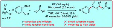 Graphical abstract: Employing carboxylic acids in aryne multicomponent coupling triggered by aziridines/azetidines