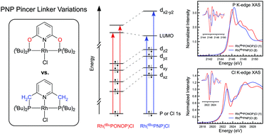 Graphical abstract: Ligand K-edge XAS, DFT, and TDDFT analysis of pincer linker variations in Rh(i) PNP complexes: reactivity insights from electronic structure