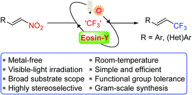 Graphical abstract: Metal-free radical trifluoromethylation of β-nitroalkenes through visible-light photoredox catalysis