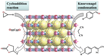 Graphical abstract: Nanocage-based {In2Tm2}-organic framework for efficiently catalyzing the cycloaddition reaction of CO2 with epoxides and Knoevenagel condensation