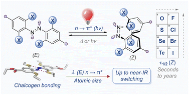 Graphical abstract: Fast relaxing red and near-IR switchable azobenzenes with chalcogen and halogen substituents: periodic trends, tuneable thermal half-lives and chalcogen bonding