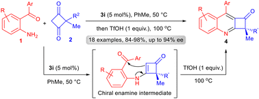 Graphical abstract: Catalytic asymmetric Friedländer condensation to construct cyclobutanone-fused quinolines with a quaternary stereogenic centre