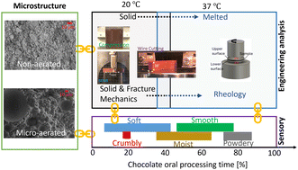 Graphical abstract: Combining fracture mechanics and rheology to investigate the impact of micro-aeration on chocolate oral processing