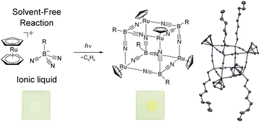 Graphical abstract: Solvent-free photochemical formation of cubane-type Ru complexes from organometallic ionic liquids with cyanoborate anions