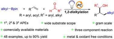 Graphical abstract: Visible-light-induced three-component radical cascade 1,2-dialkylation of alkenes to access alcohols