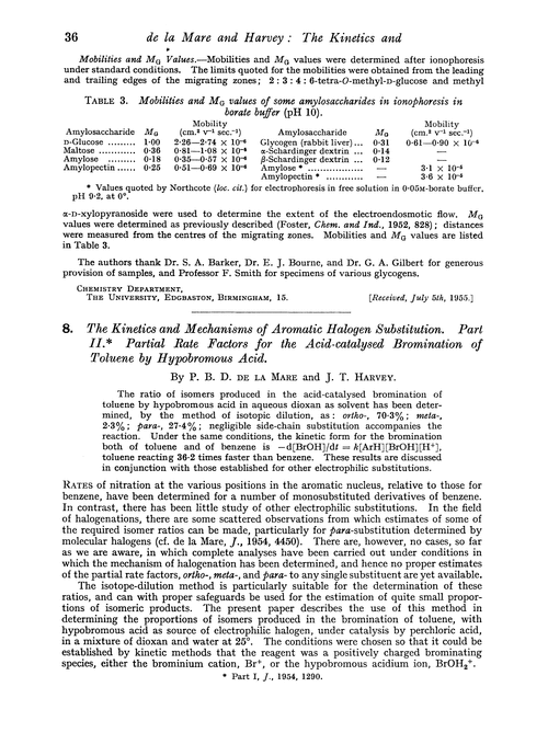8. The kinetics and mechanisms of aromatic halogen substitution. Part II. Partial rate factors for the acid-catalysed bromination of toluene by hypobromous acid