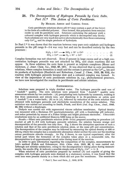 21. The decomposition of hydrogen peroxide by ceric salts. Part II. The action of ceric perchlorate