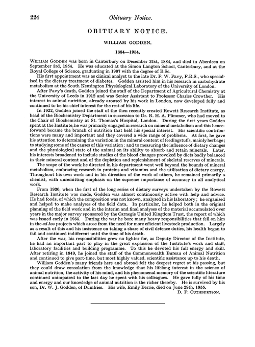 Obituary notice: William Godden, 1884–1954