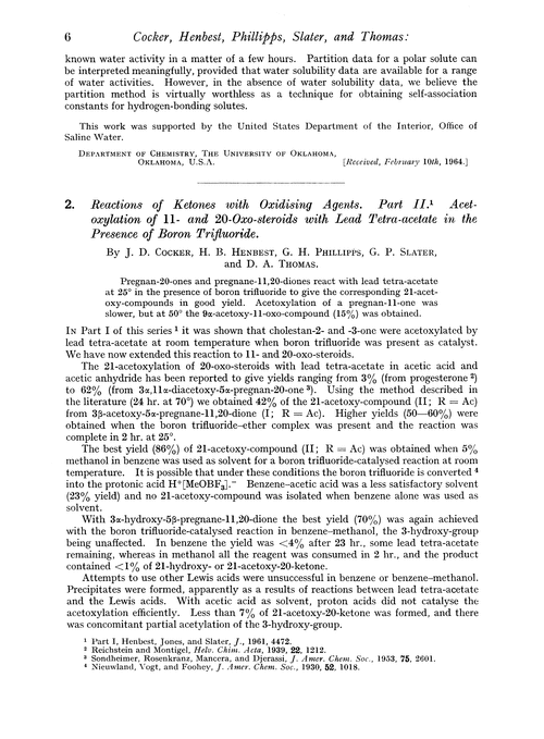 2. Reactions of ketones with oxidising agents. Part II. Acetoxylation of 11- and 20-oxo-steroids with lead tetra-acetate in the presence of boron trifluoride