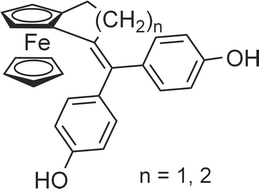 Graphical abstract: Organometallic cyclic polyphenols derived from 1,2-(α-keto tri or tetra methylene) ferrocene show strong antiproliferative activity on hormone-independent breast cancer cells