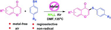 Graphical abstract: Generation of ArS-substituted flavone derivatives using aryl thiols as sulfenylating agents