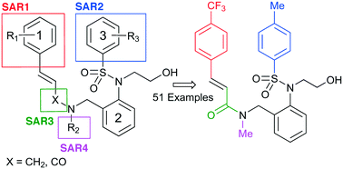 Graphical abstract: Structure–activity relationship of the cinnamamide family of antibiotic potentiators for methicillin-resistant Staphylococcus aureus (MRSA)