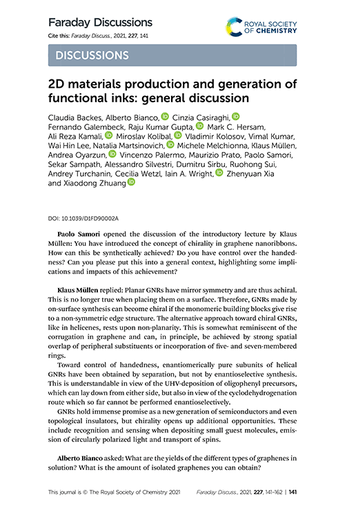 2D materials production and generation of functional inks: general discussion