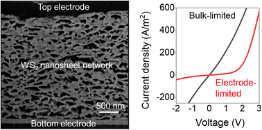 Graphical abstract: Solution processed, vertically stacked hetero-structured diodes based on liquid-exfoliated WS2 nanosheets: from electrode-limited to bulk-limited behavior