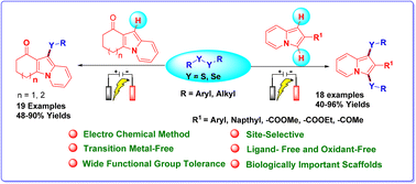 Graphical abstract: Electrochemical direct C–H mono and bis-chalcogenation of indolizine frameworks under oxidant-free conditions