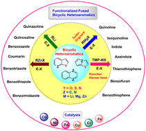 Graphical abstract: Recent synthetic strategies for the functionalization of fused bicyclic heteroaromatics using organo-Li, -Mg and -Zn reagents