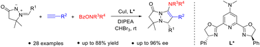 Graphical abstract: A copper-catalyzed enantioselective cycloaddition/amination cascade of azomethine imines, alkynes and O-benzoylhydroxylamines