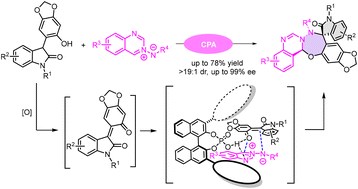 Graphical abstract: Asymmetric [4 + 3] cycloaddition of hydroxyphenyl indolinones to synthesize novel spirooxindoles