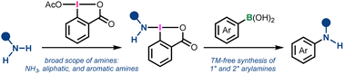 Graphical abstract: Versatile method for the synthesis of aminobenziodoxolones and its application to one-pot coupling of arylboronic acids with simple amines