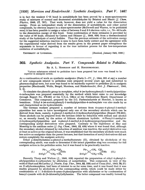 302. Synthetic analgesics. Part V. Compounds related to pethidine