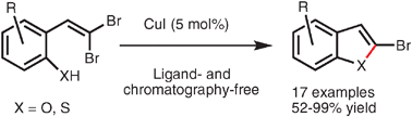 Graphical abstract: Intramolecular cross-coupling of gem-dibromoolefins: a mild approach to 2-bromo benzofused heterocycles